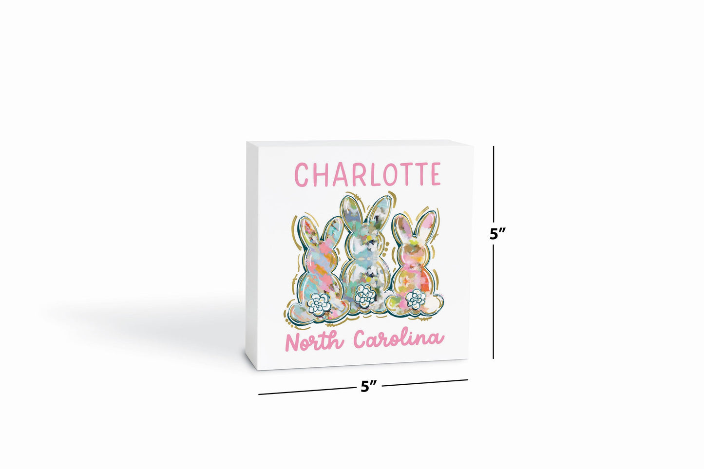 5x5 Wood Block-Love+Local Watercolor Easter Bunny Trio -6