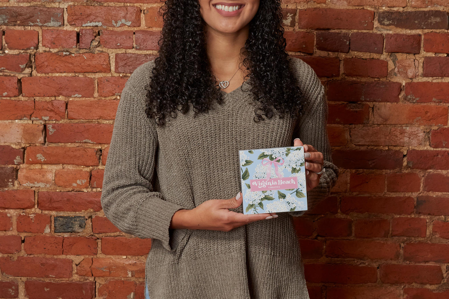 5x5 Wood Block-Love+Local Hydrangea Cottage -1