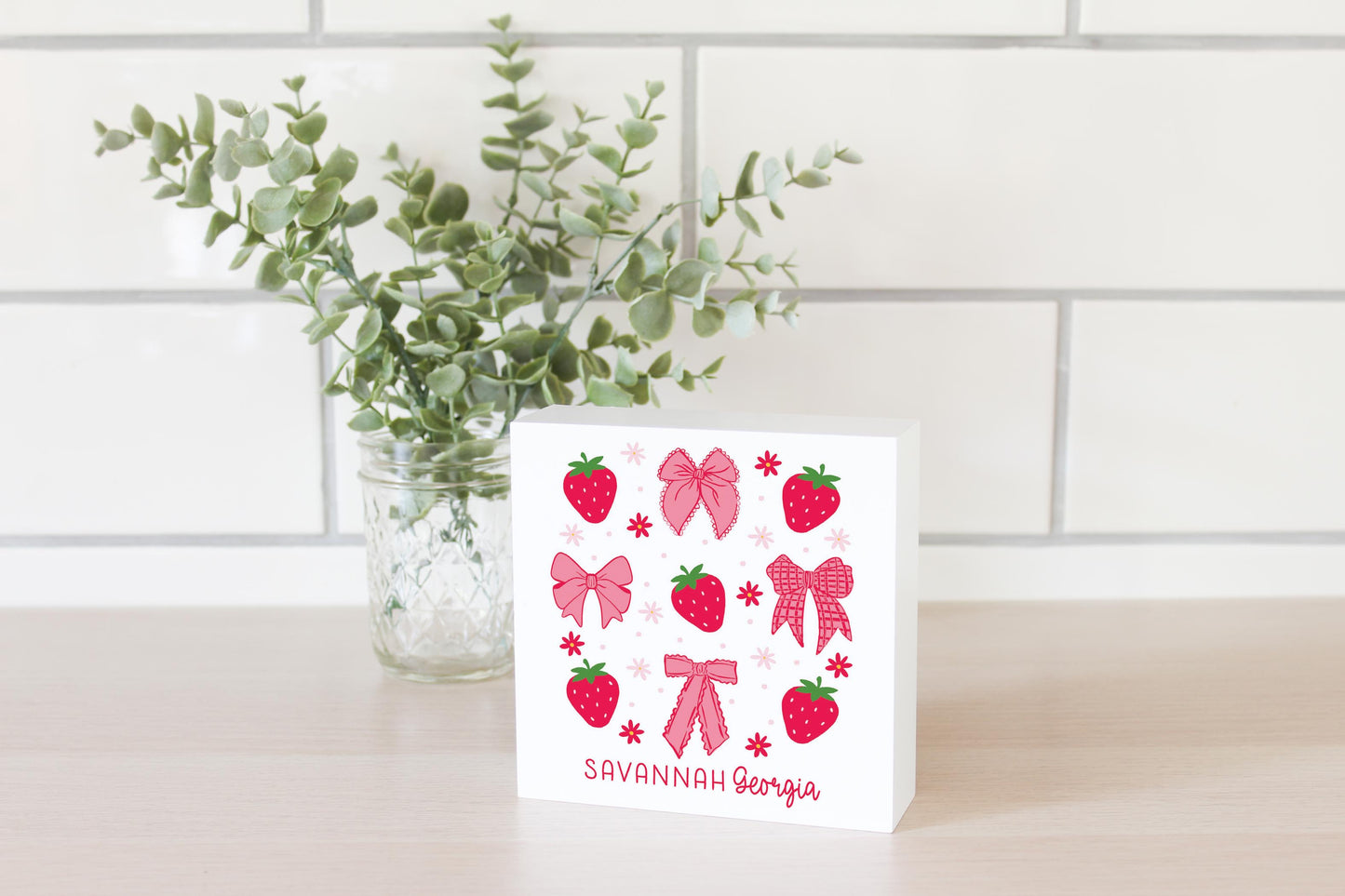 5x5 Wood Block-Love+Local Strawberry Parlor -2