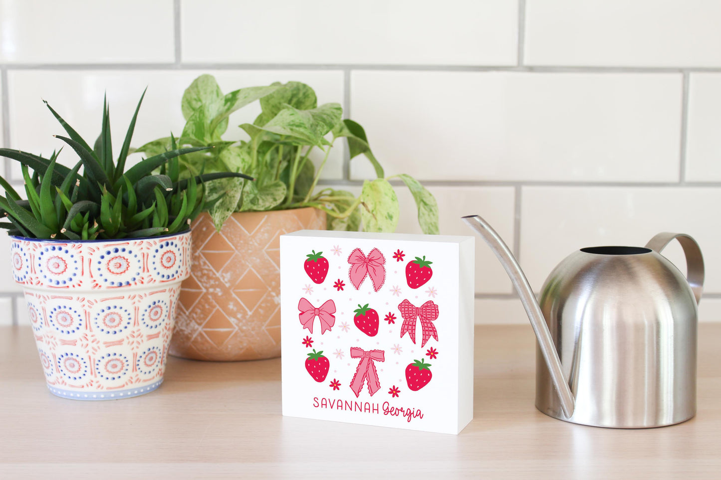 5x5 Wood Block-Love+Local Strawberry Parlor -4