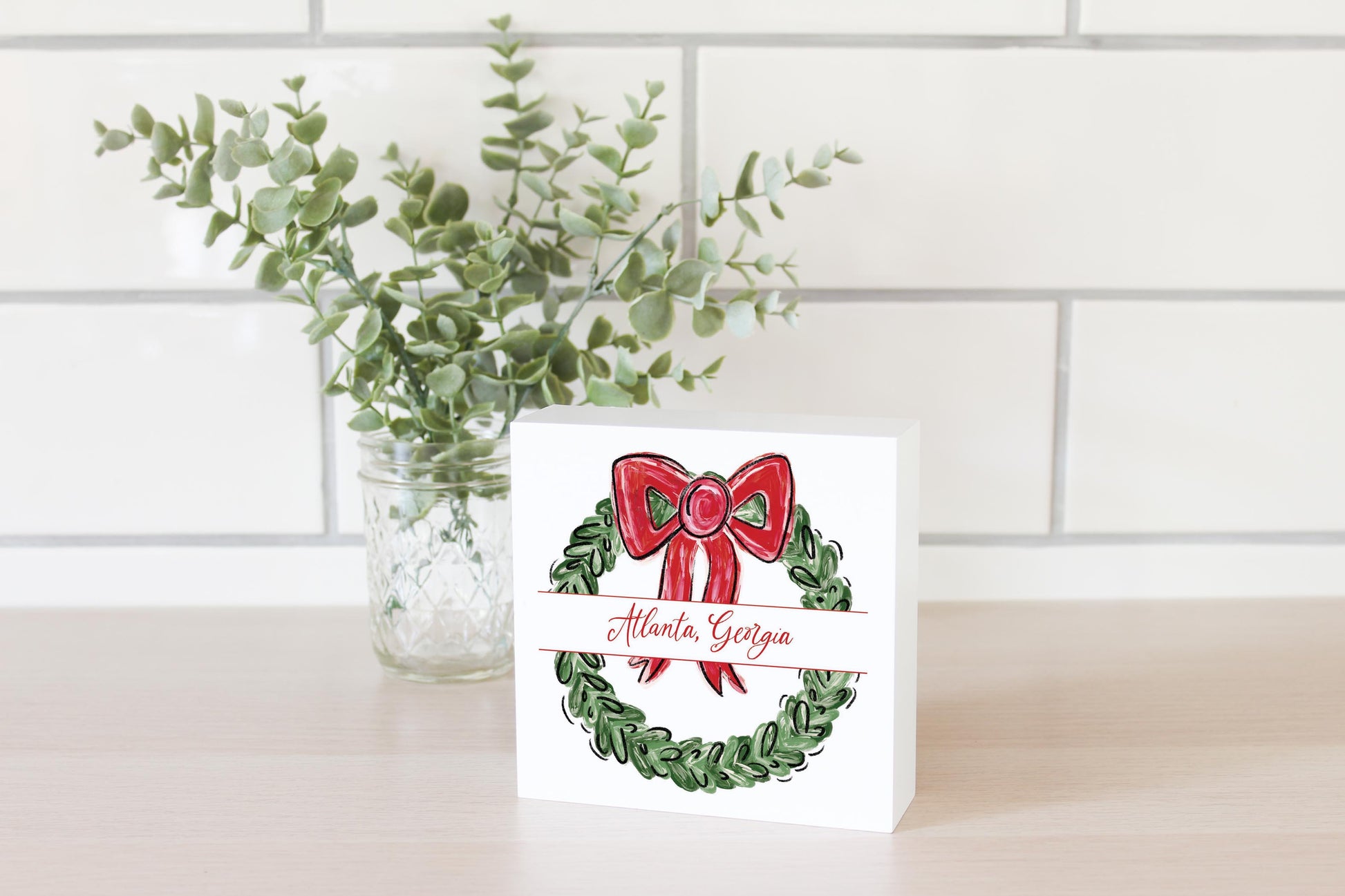 5x5 Wood Block-Love+Local Make It Merry -2
