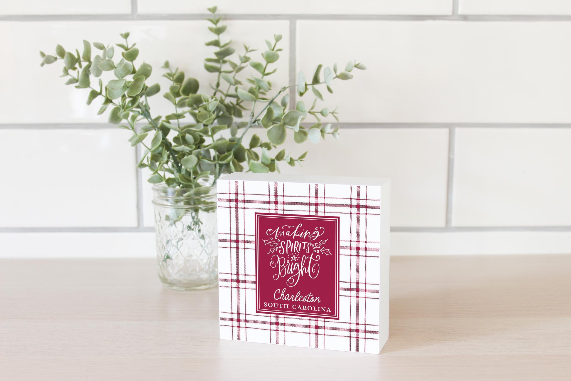 5x5 Wood Block-Love + Local Winterberry -2