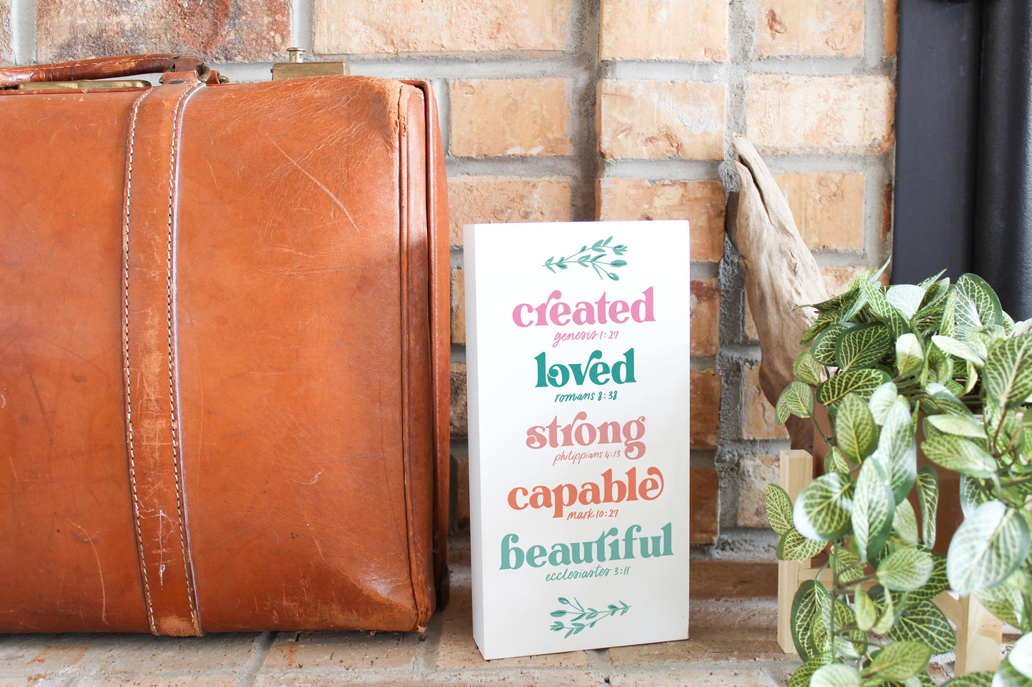 5x10 Wood Block-Kalia Floral Created Loved Strong