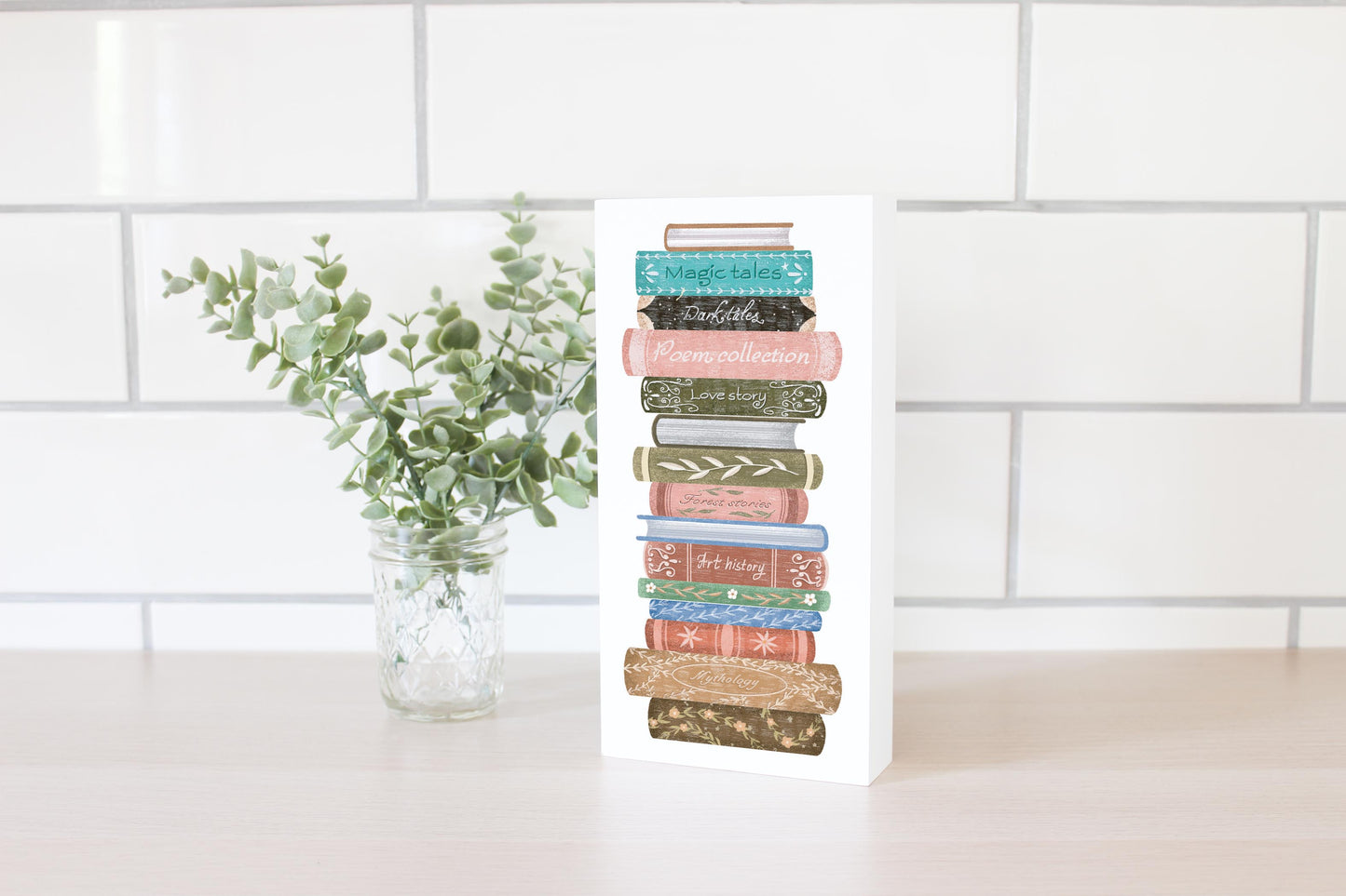5x10 Wood Block-Pretty Little Chapters Book Stack -2
