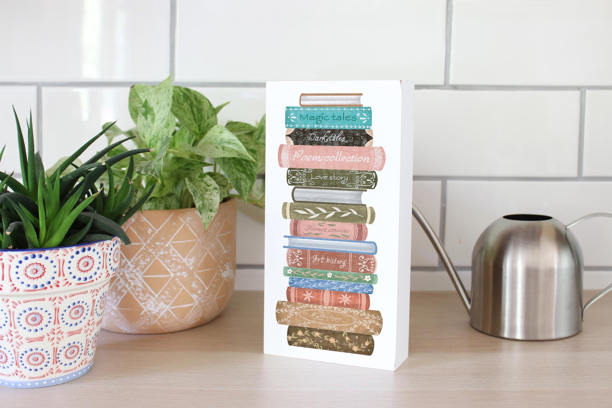 5x10 Wood Block-Pretty Little Chapters Book Stack -4