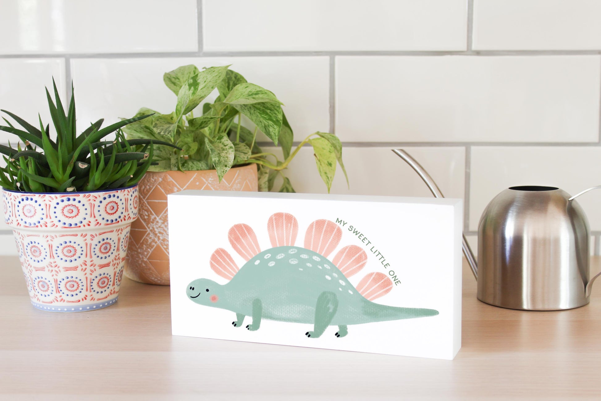 5x10 Wood Block Horizontal-Dinosaur Nursery My Sweet Little One -4