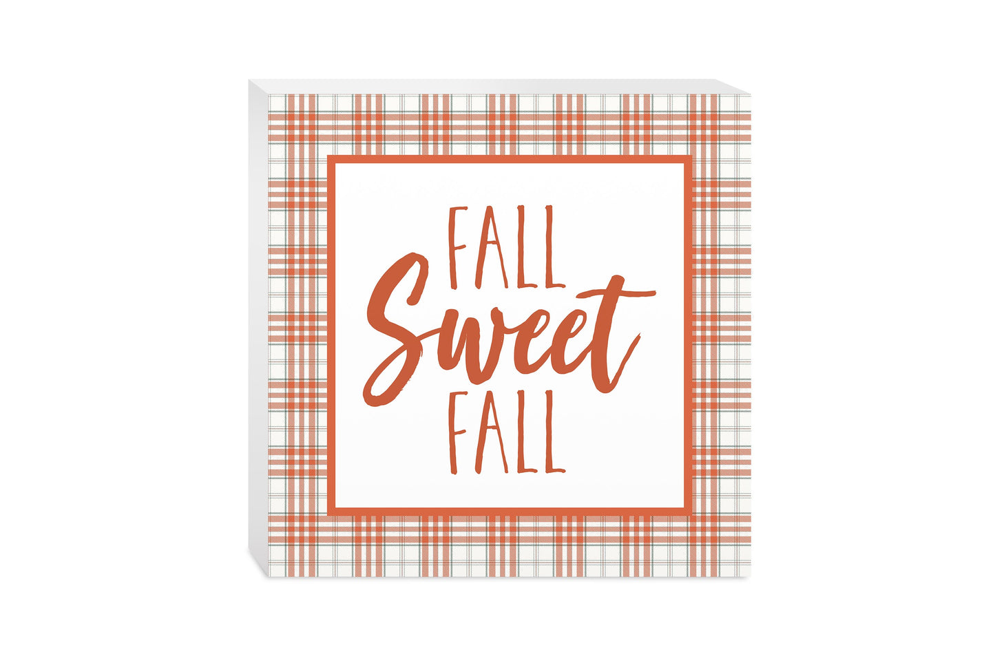 10x10 Wood Block-Fall Sweet Fall Orange Plaid- Fall Decor