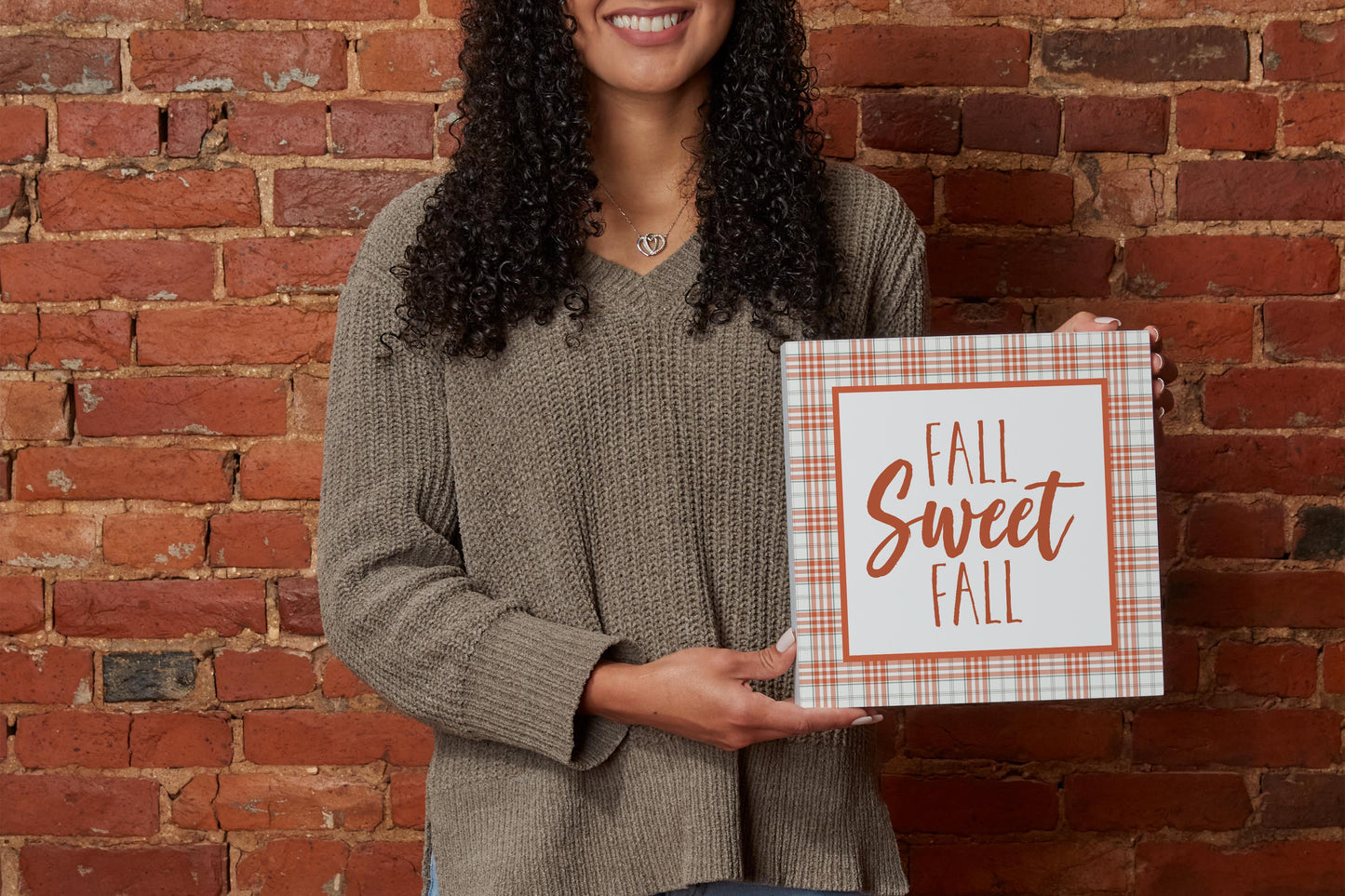 10x10 Wood Block-Fall Sweet Fall Orange Plaid- Fall Decor
