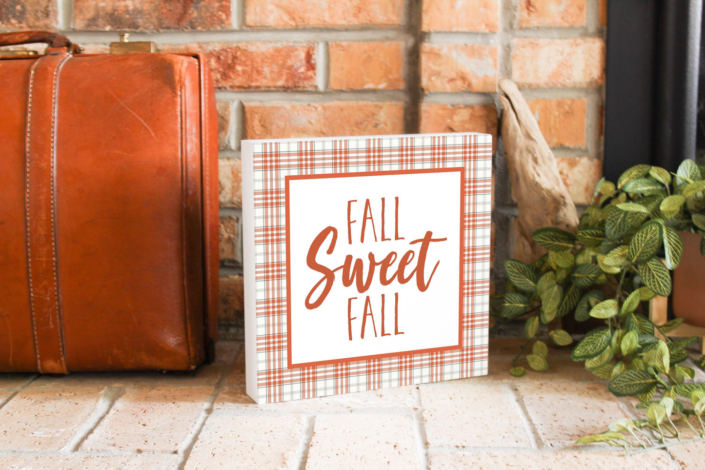 10x10 Wood Block-Fall Sweet Fall Orange Plaid- Fall Decor