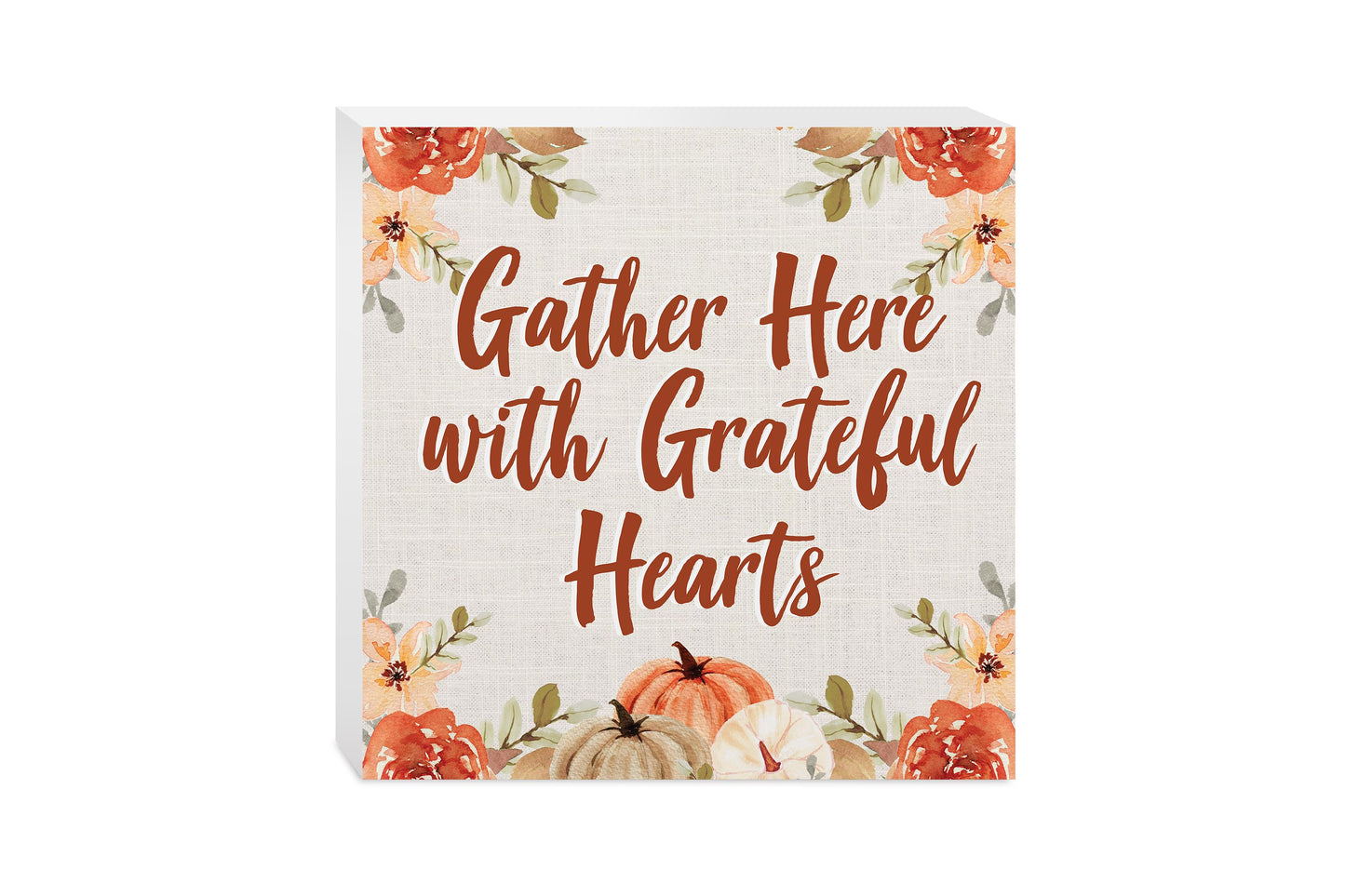 10x10 Wood Block-Grateful Hearts Fall Florals- Fall Decor
