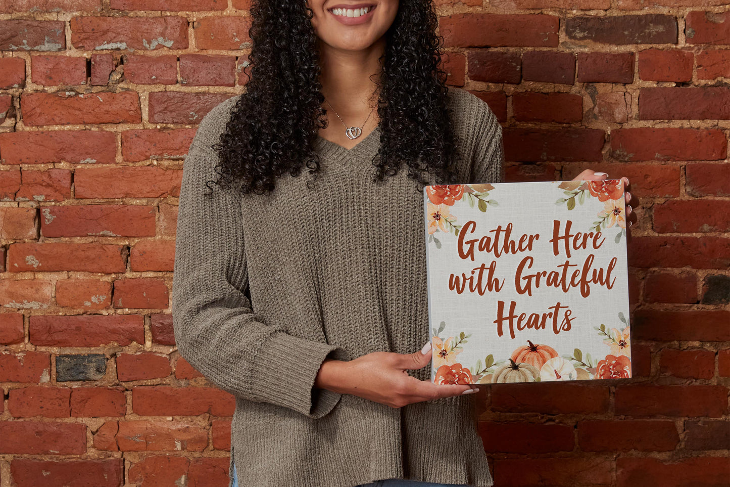 10x10 Wood Block-Grateful Hearts Fall Florals- Fall Decor
