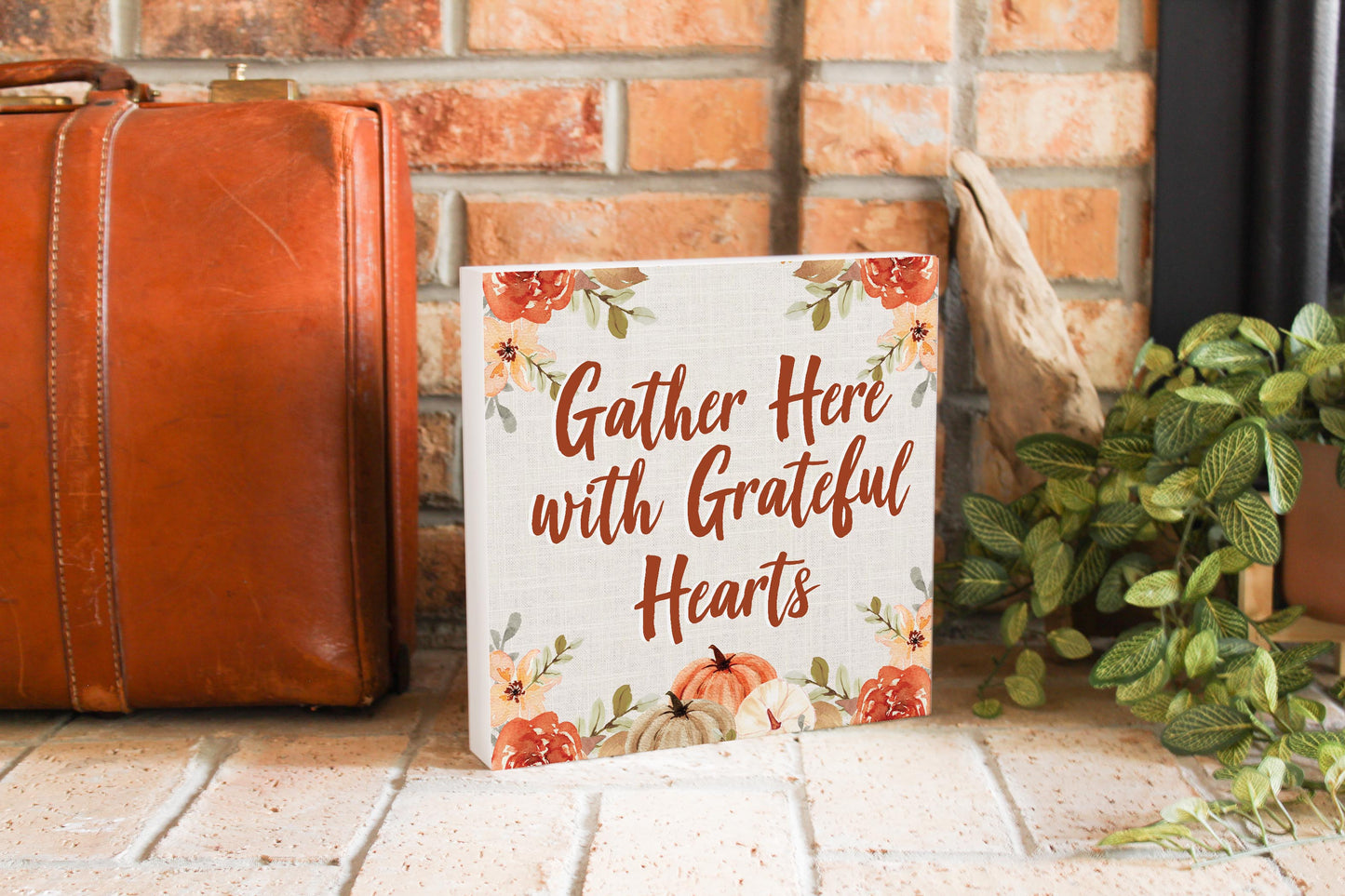 10x10 Wood Block-Grateful Hearts Fall Florals- Fall Decor