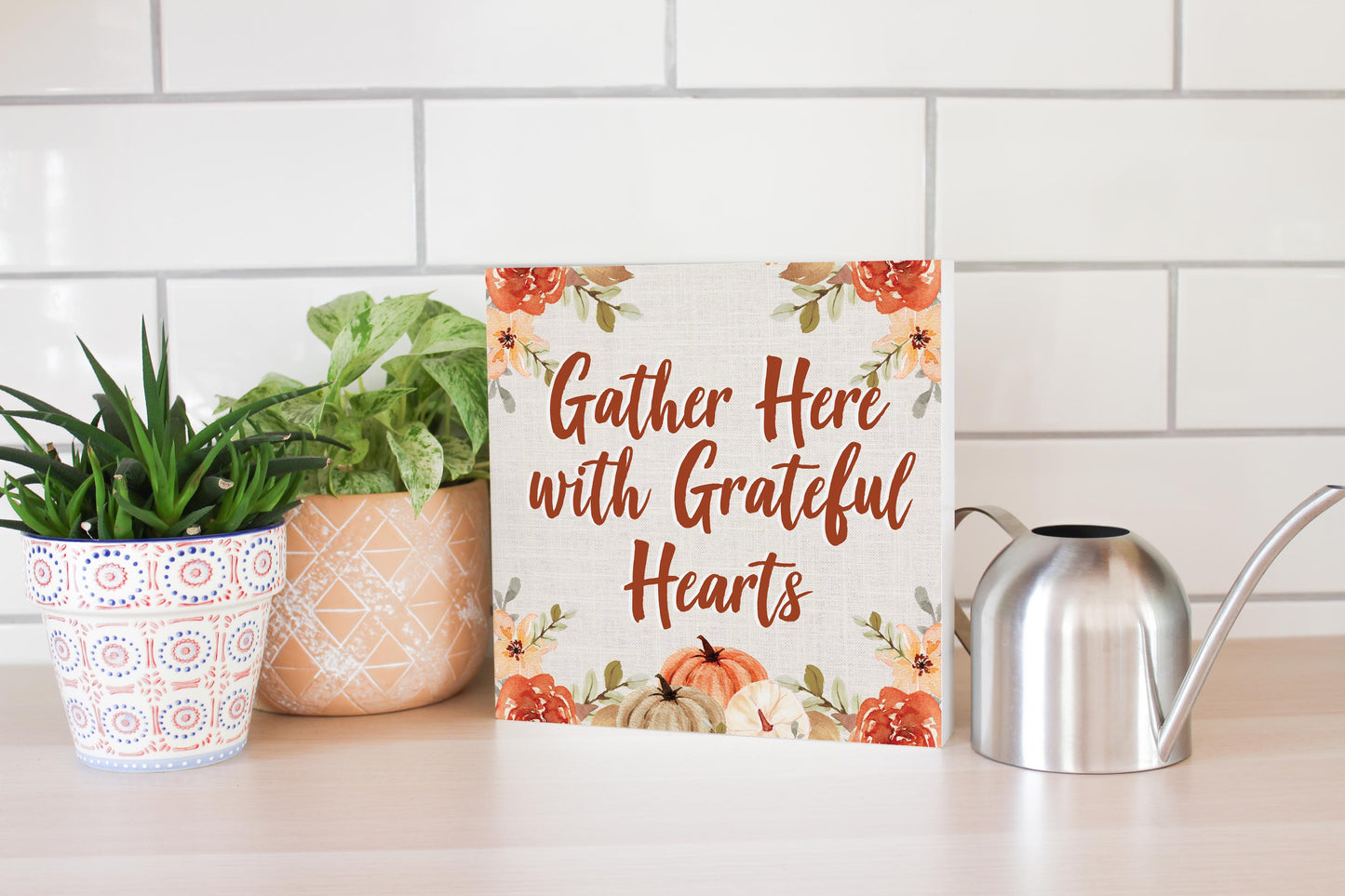 10x10 Wood Block-Grateful Hearts Fall Florals- Fall Decor