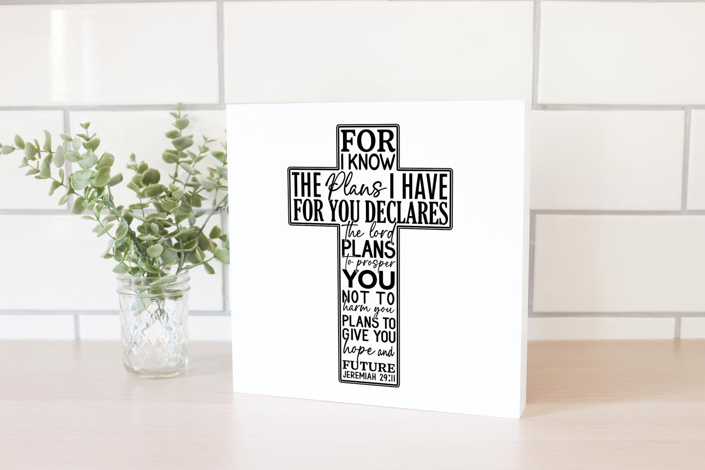 10x10 Wood Block-For I Know The Plans Cross -2