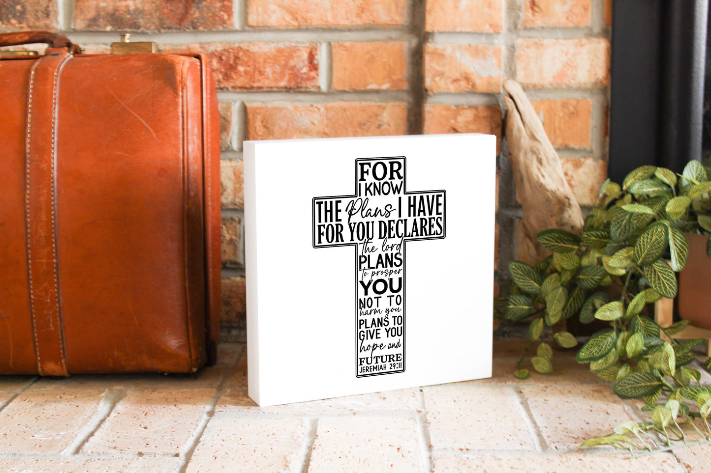 10x10 Wood Block-For I Know The Plans Cross -3