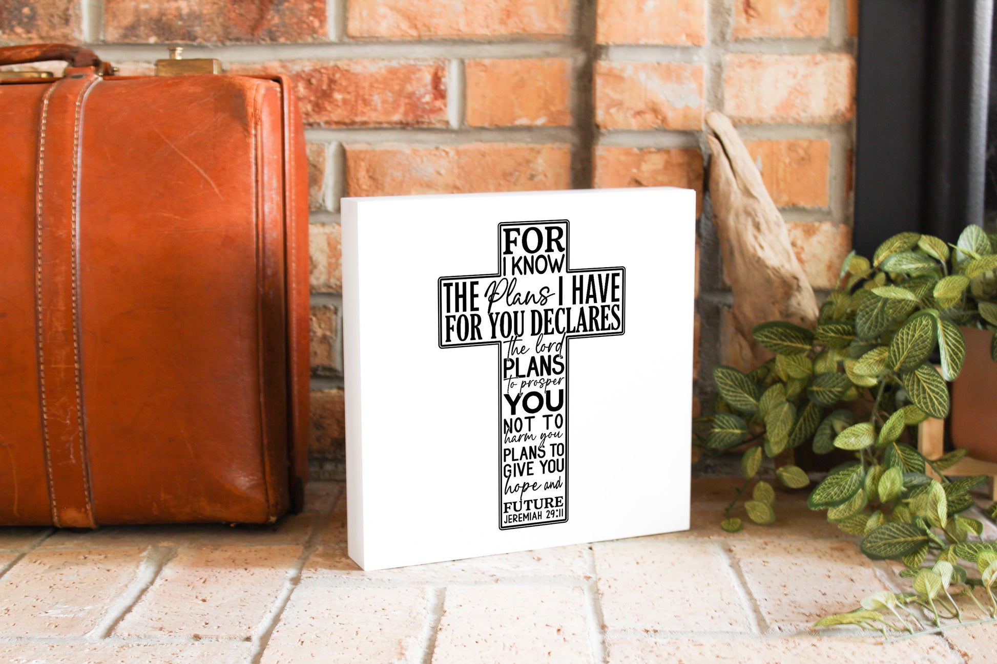10x10 Wood Block-For I Know The Plans Cross -3
