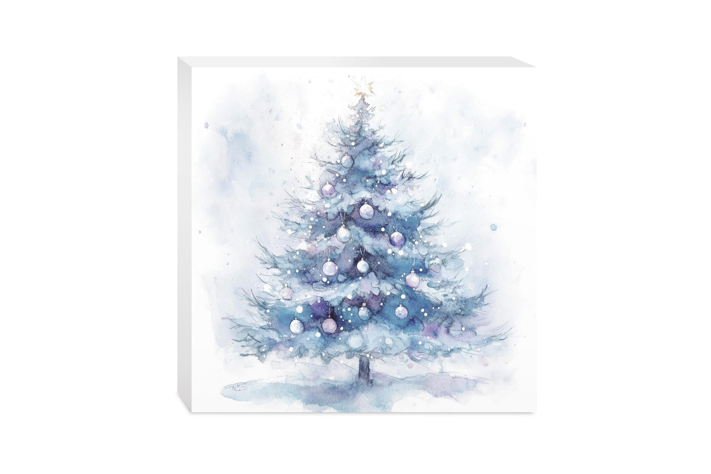 10x10 Wood Block-Holiday Tidings Watercolor Christmas Tree -0