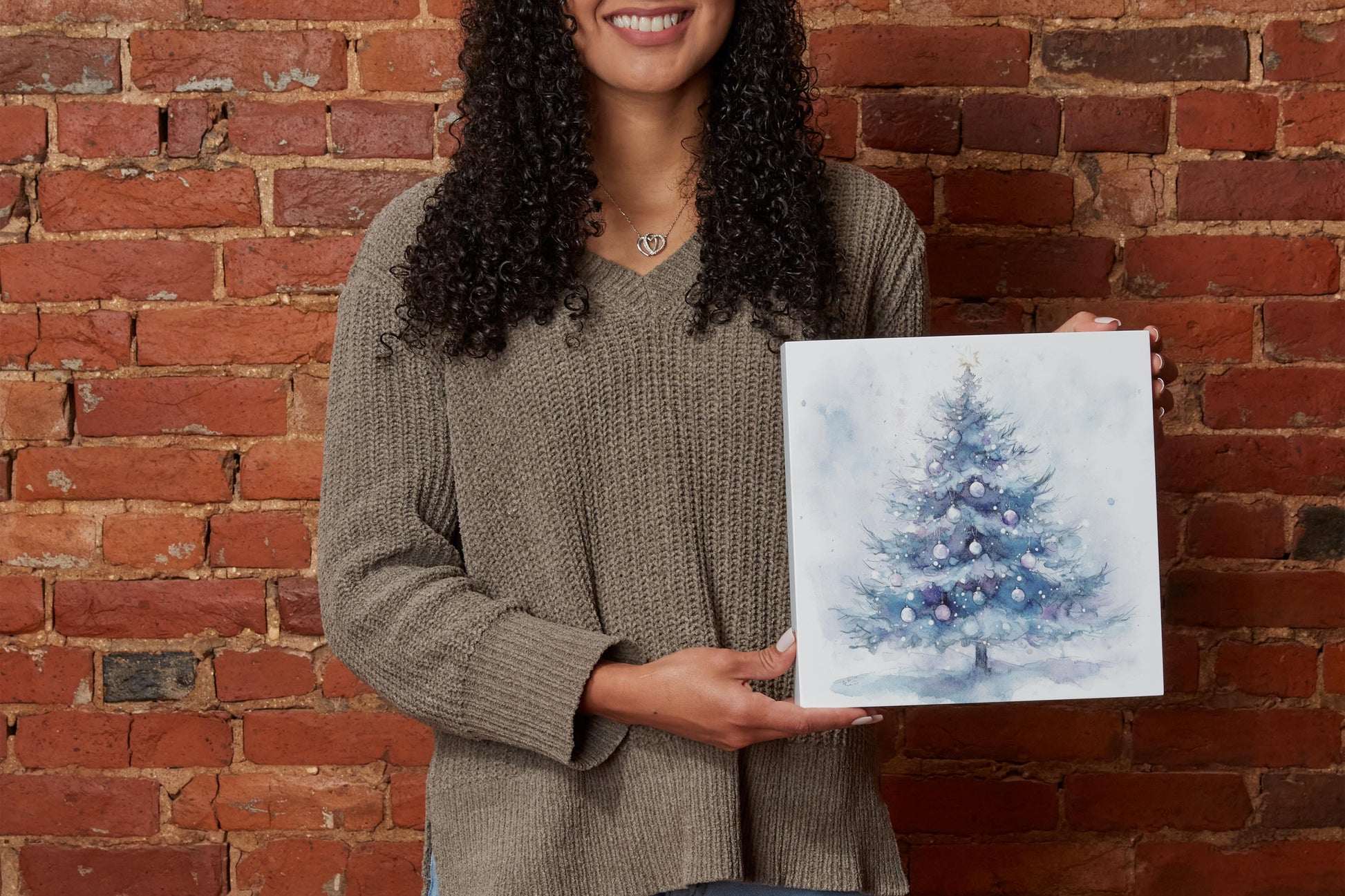10x10 Wood Block-Holiday Tidings Watercolor Christmas Tree -1