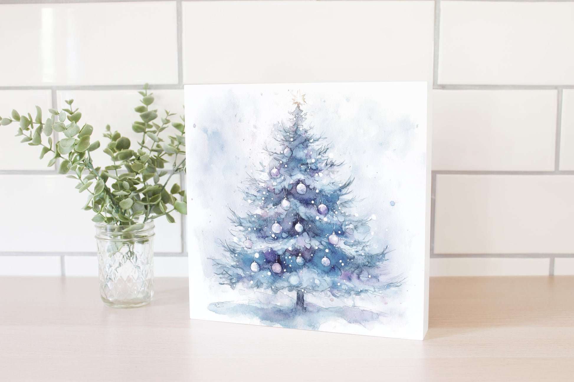 10x10 Wood Block-Holiday Tidings Watercolor Christmas Tree -2