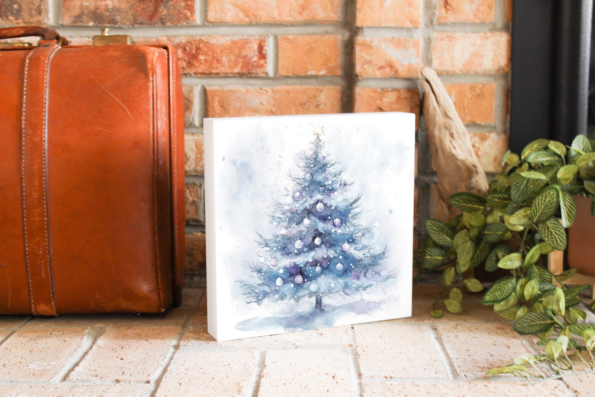 10x10 Wood Block-Holiday Tidings Watercolor Christmas Tree -3