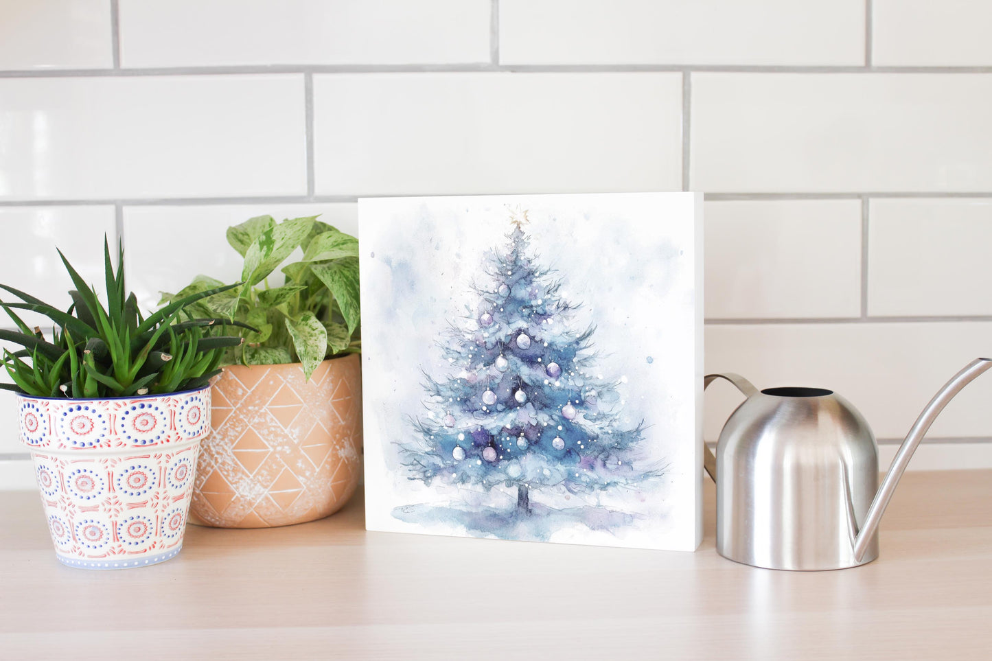 10x10 Wood Block-Holiday Tidings Watercolor Christmas Tree -4