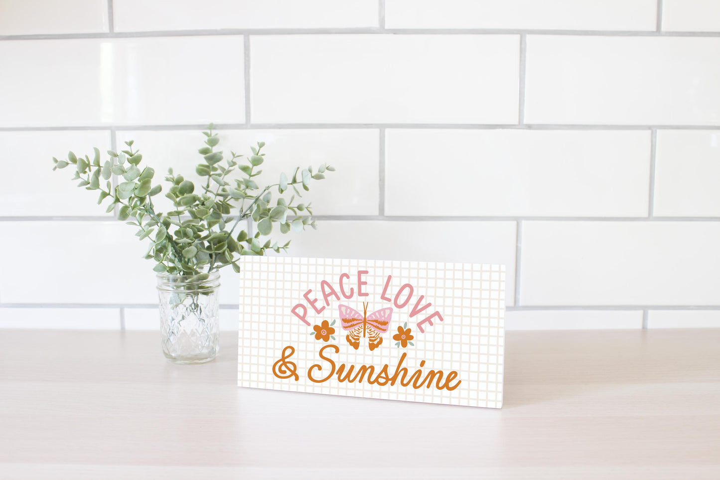5x10 Wood Plaque Horizontal-Spring Peace Love & Sunshine