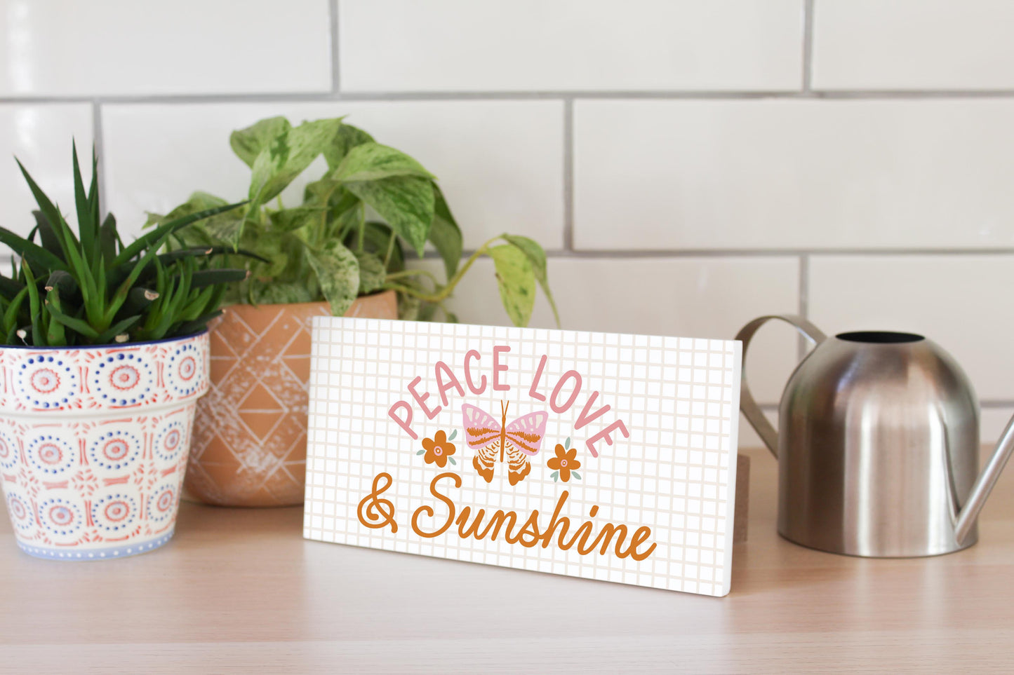5x10 Wood Plaque Horizontal-Spring Peace Love & Sunshine