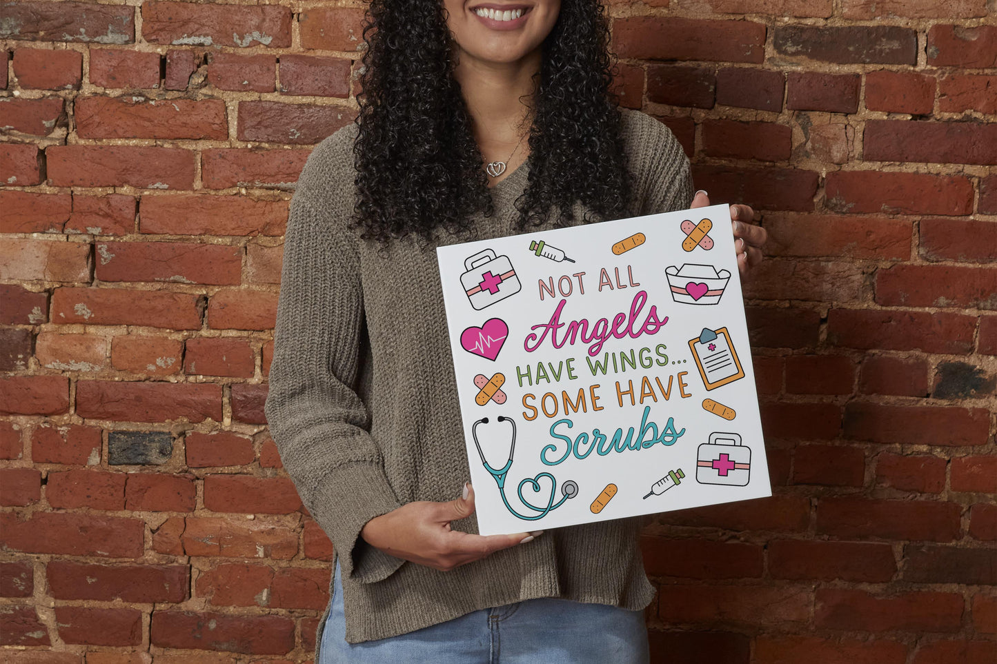 12x12 Wood Plaque-Some Angels Have Scrubs