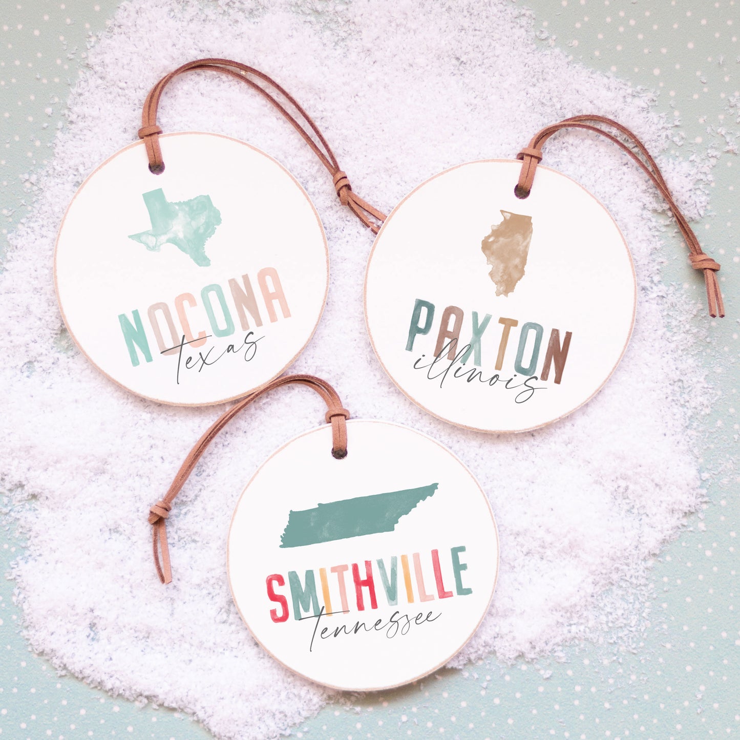 Watercolor City/ State Custom Round Ornament