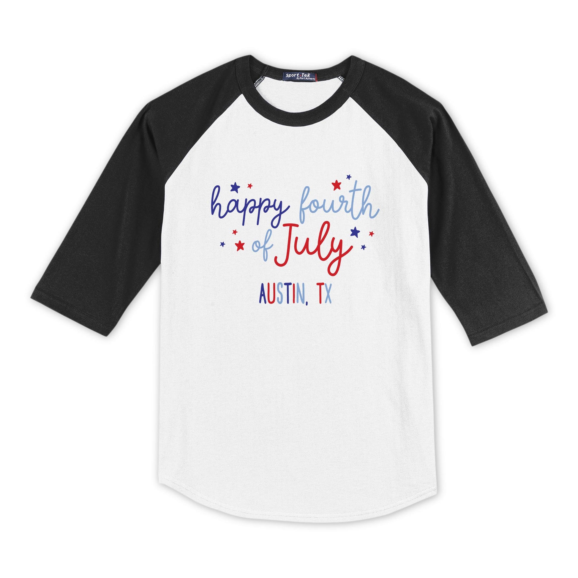 Sport-Tek® Youth Colorblock Raglan Black/White-Love+Local 4th of July 250th Anniversary -0