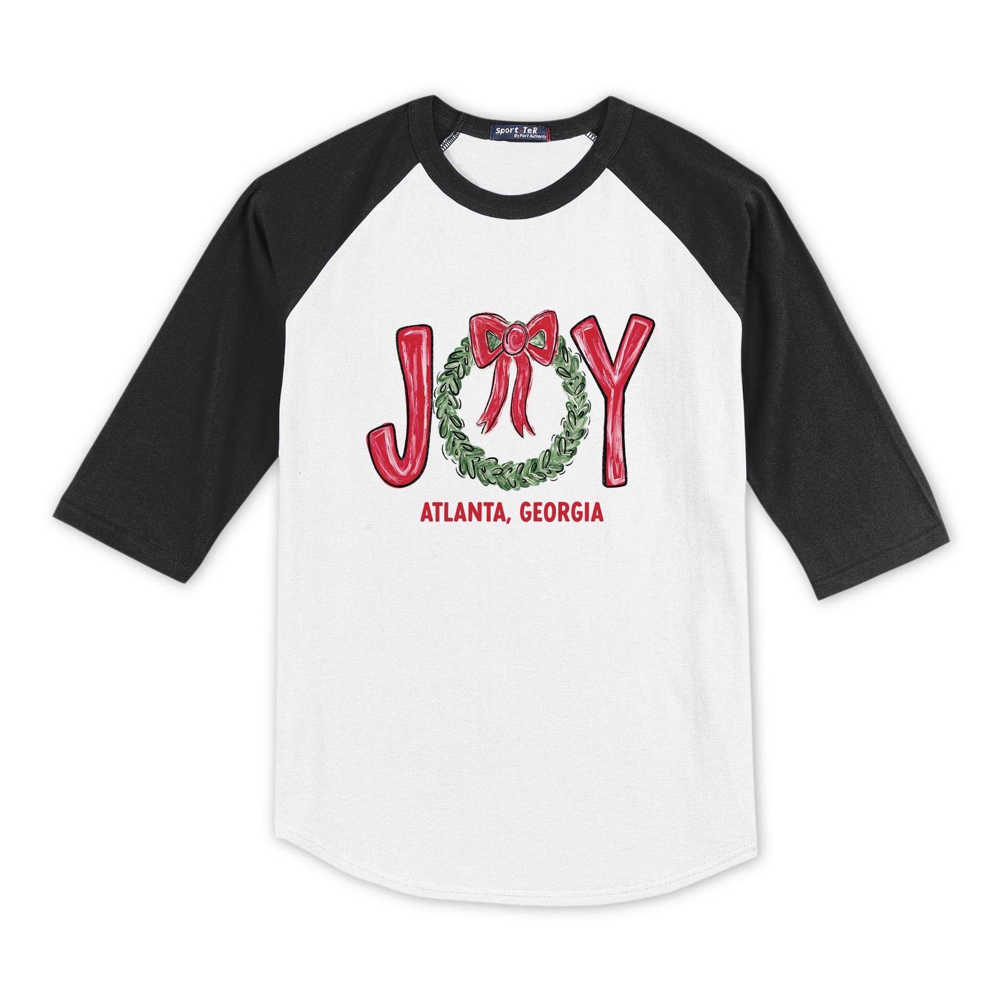 Sport-Tek® Youth Colorblock Raglan Black/White-Love+Local Make It Merry -0