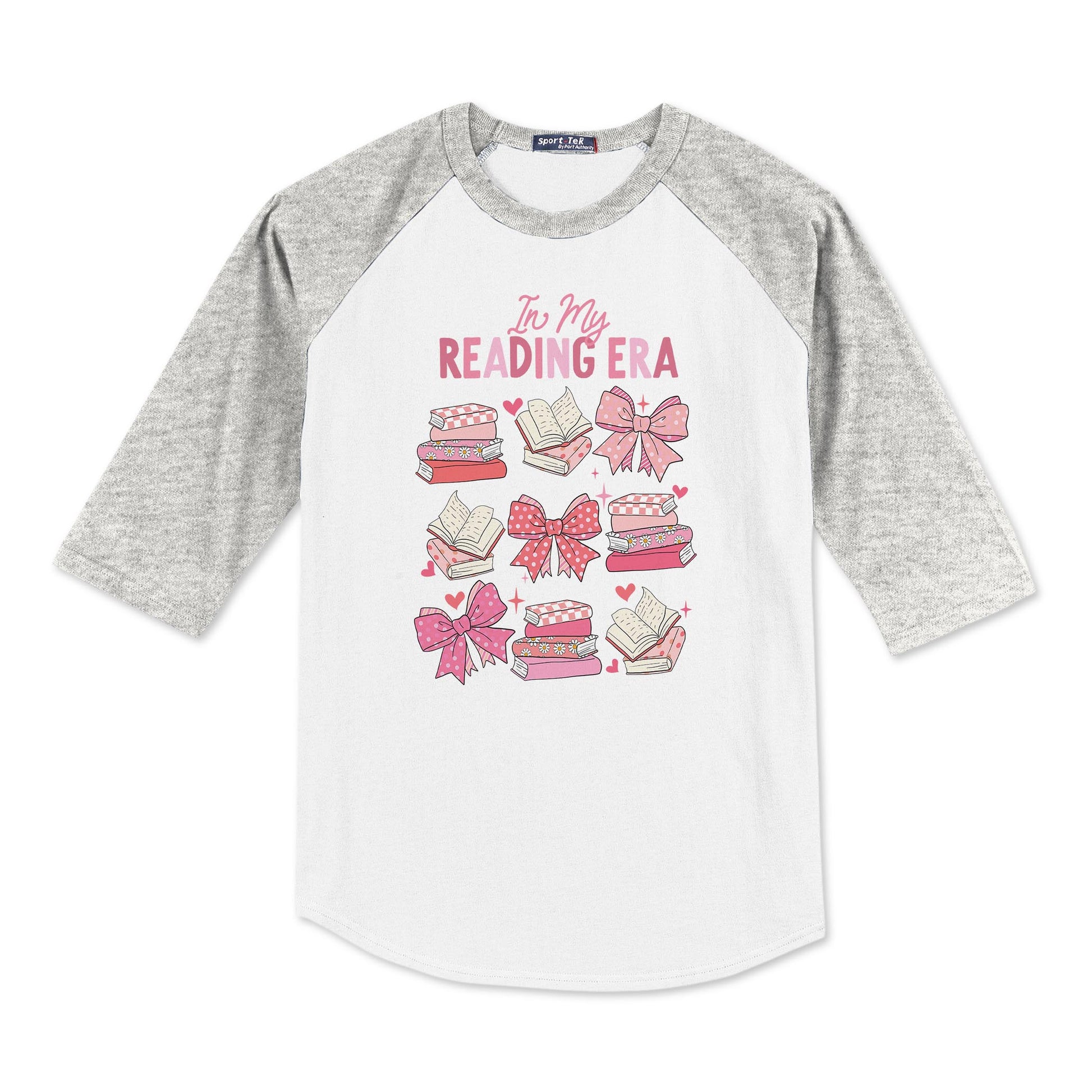 Sport-Tek® Youth Colorblock Raglan Grey/White-In My Reading Era -0