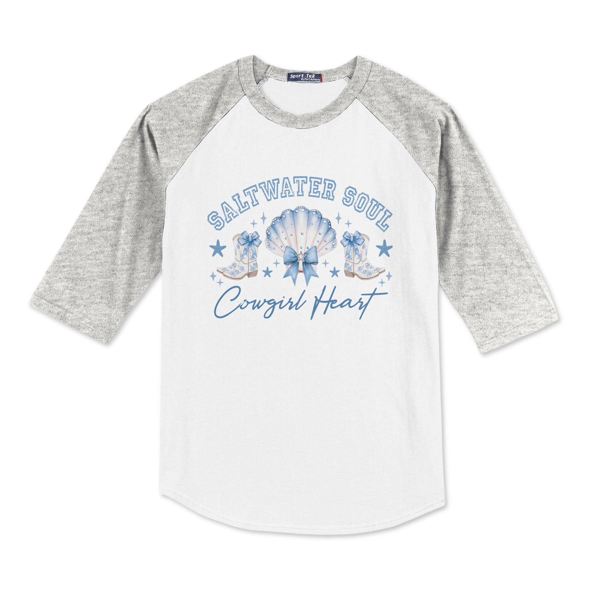 Sport-Tek® Youth Colorblock Raglan Grey/White-Coastal Cowgirl -0