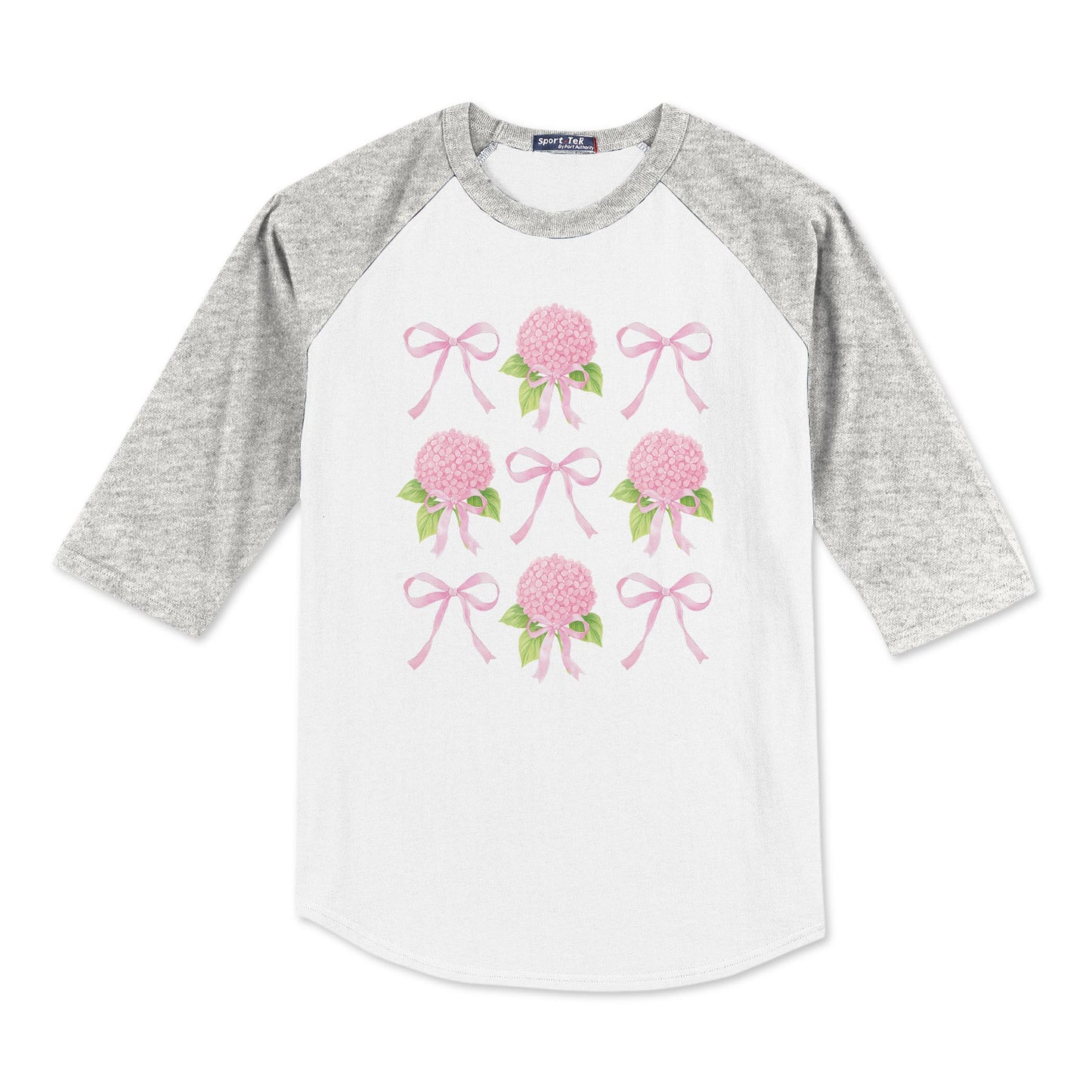 Sport-Tek® Youth Colorblock Raglan Grey/White-Hydrangea Cottage -0