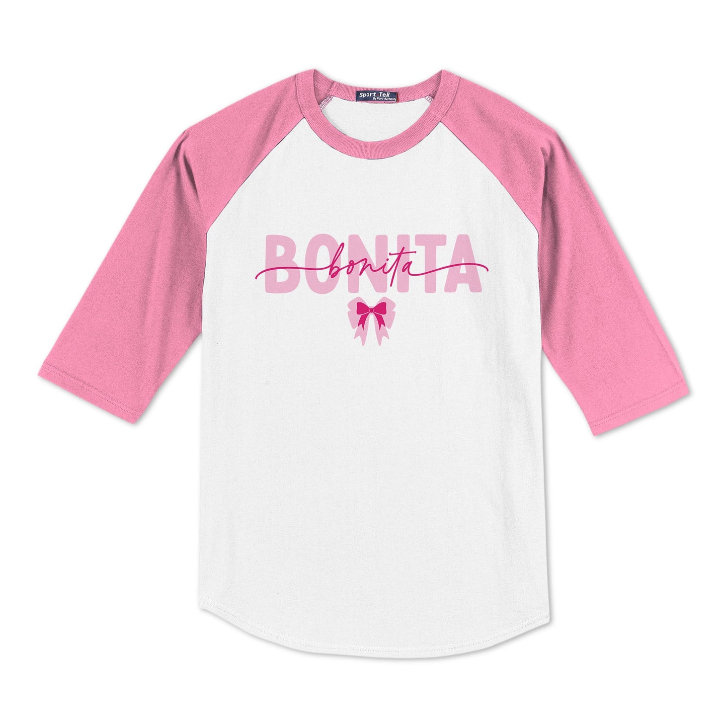 Sport-Tek® Youth Colorblock Raglan Pink/White-Bonita Bows -0