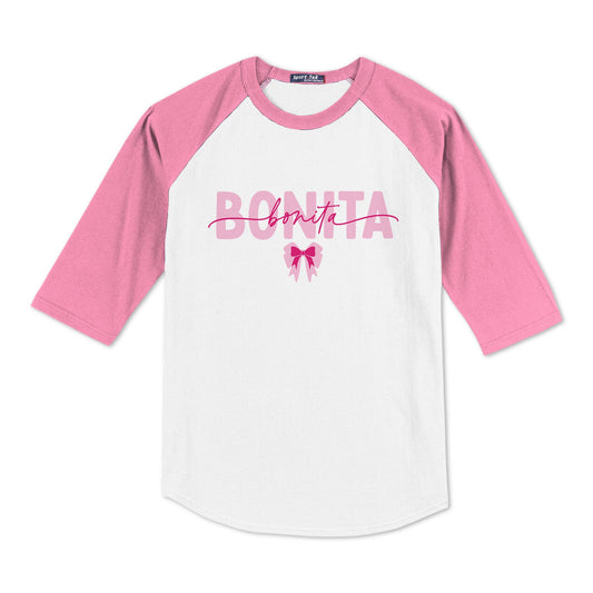 Sport-Tek® Youth Colorblock Raglan Pink/White-Bonita Bows -0