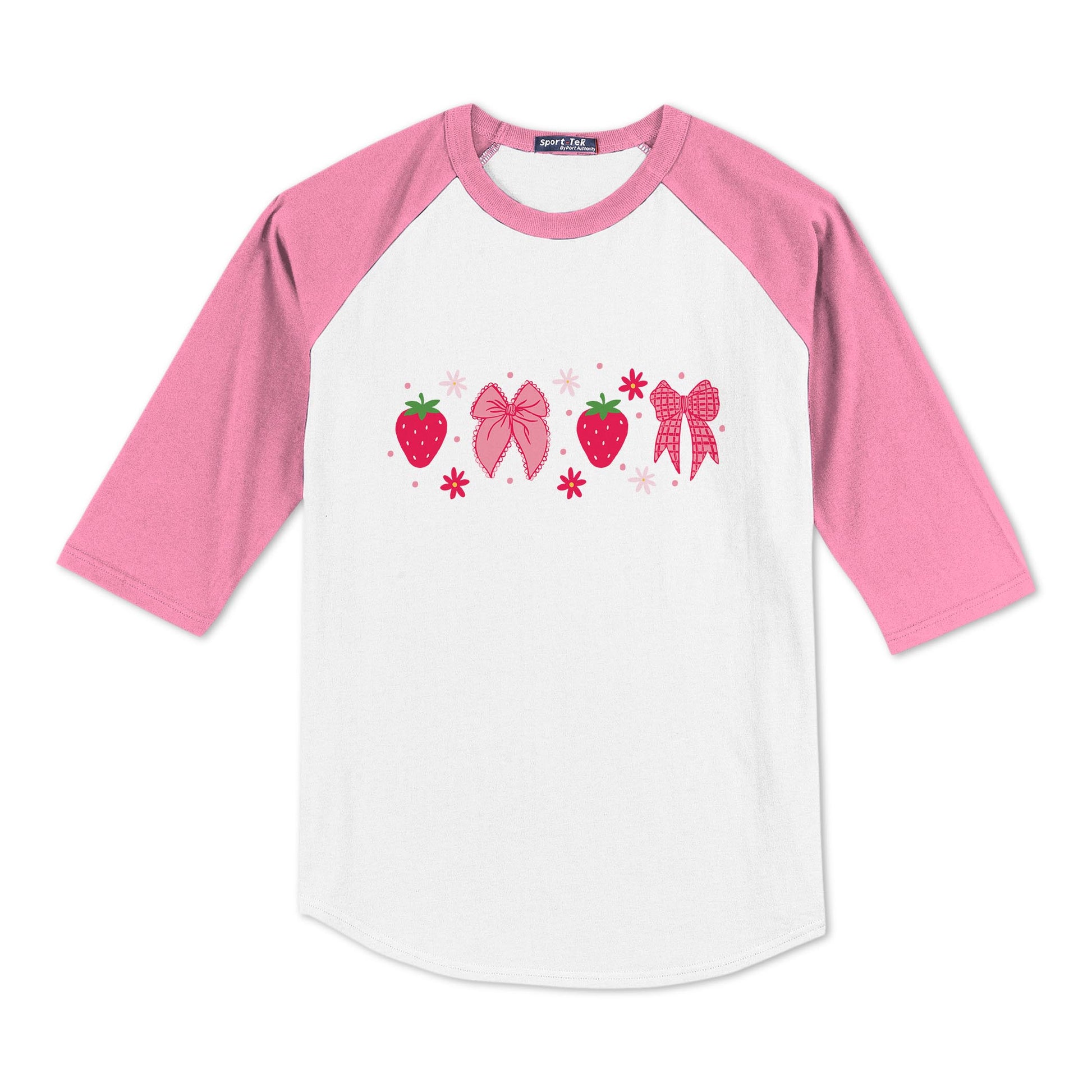 Sport-Tek® Youth Colorblock Raglan Pink/White-Strawberry Parlor -0