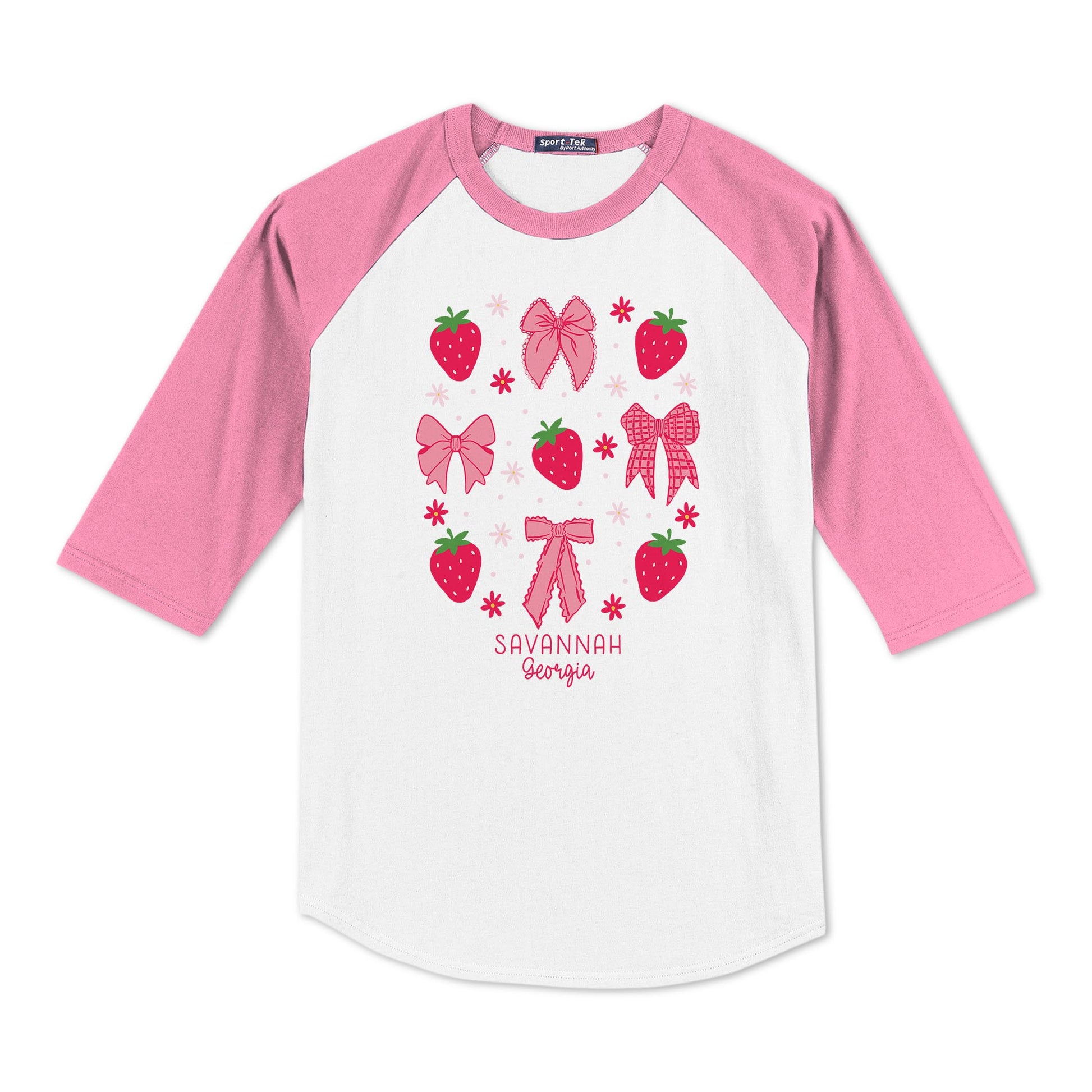 Sport-Tek® Youth Colorblock Raglan Pink/White-Love+Local Strawberry Parlor -0