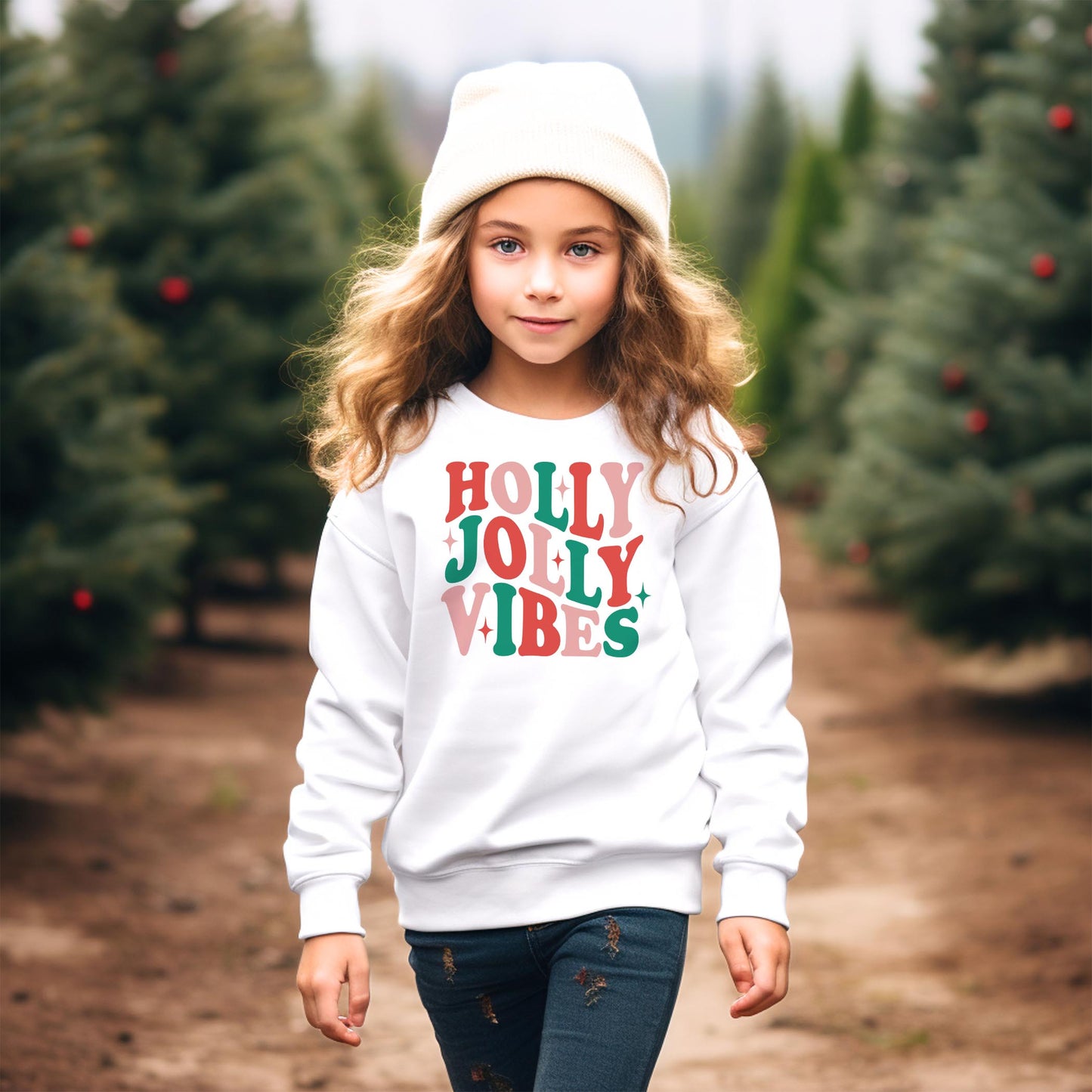 Gildan Youth Crewneck White-Holly Jolly Vibes