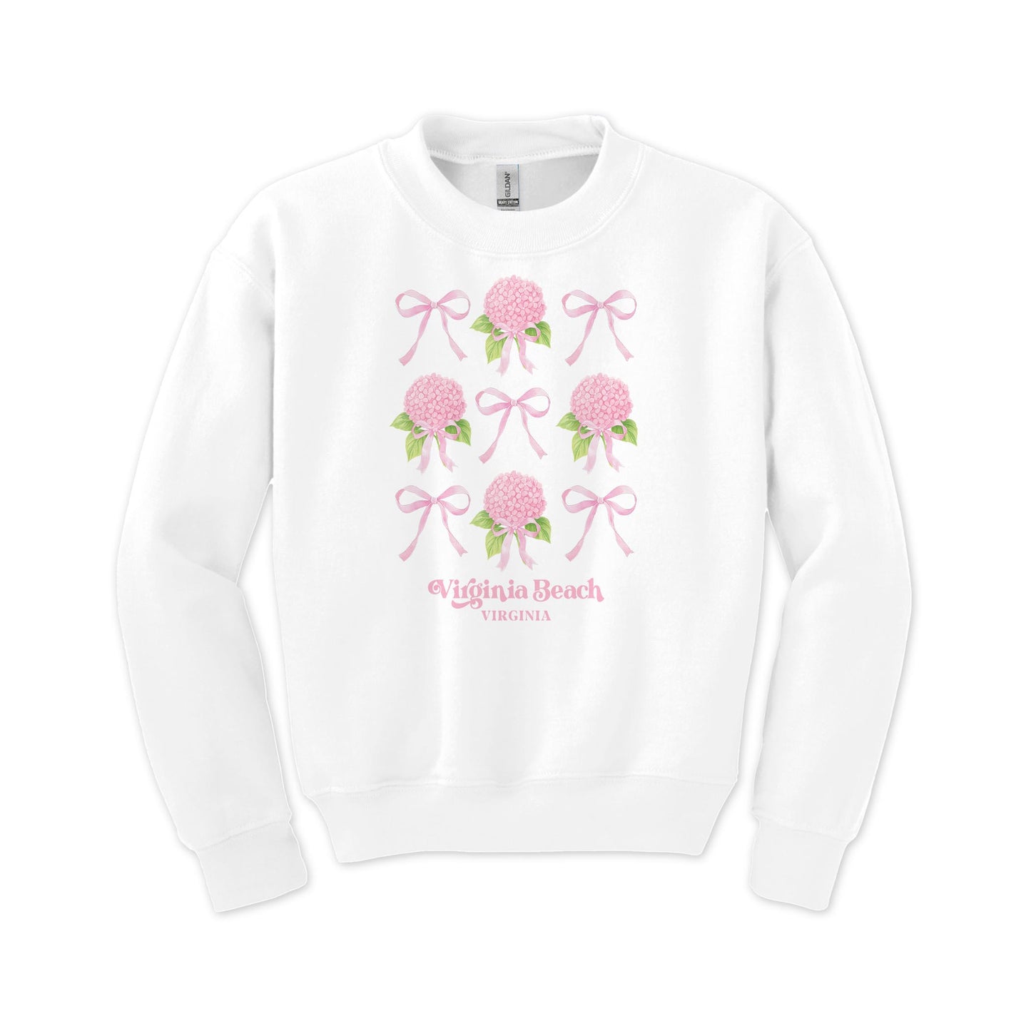 Gildan Youth Crewneck White-Love+Local Hydrangea Cottage -0