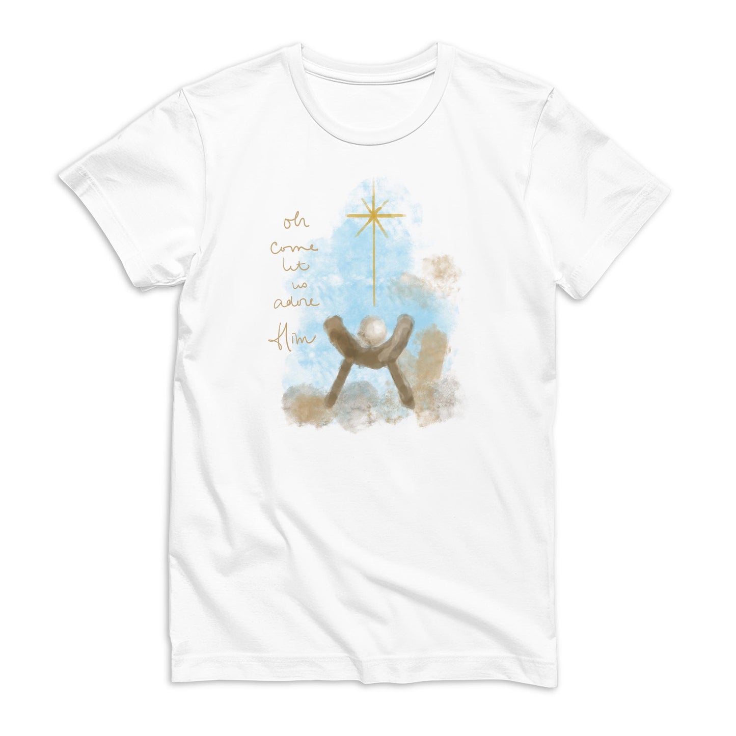 Bella Canvas Youth T-Shirt White-Let Us Adore Him Watercolor Manger