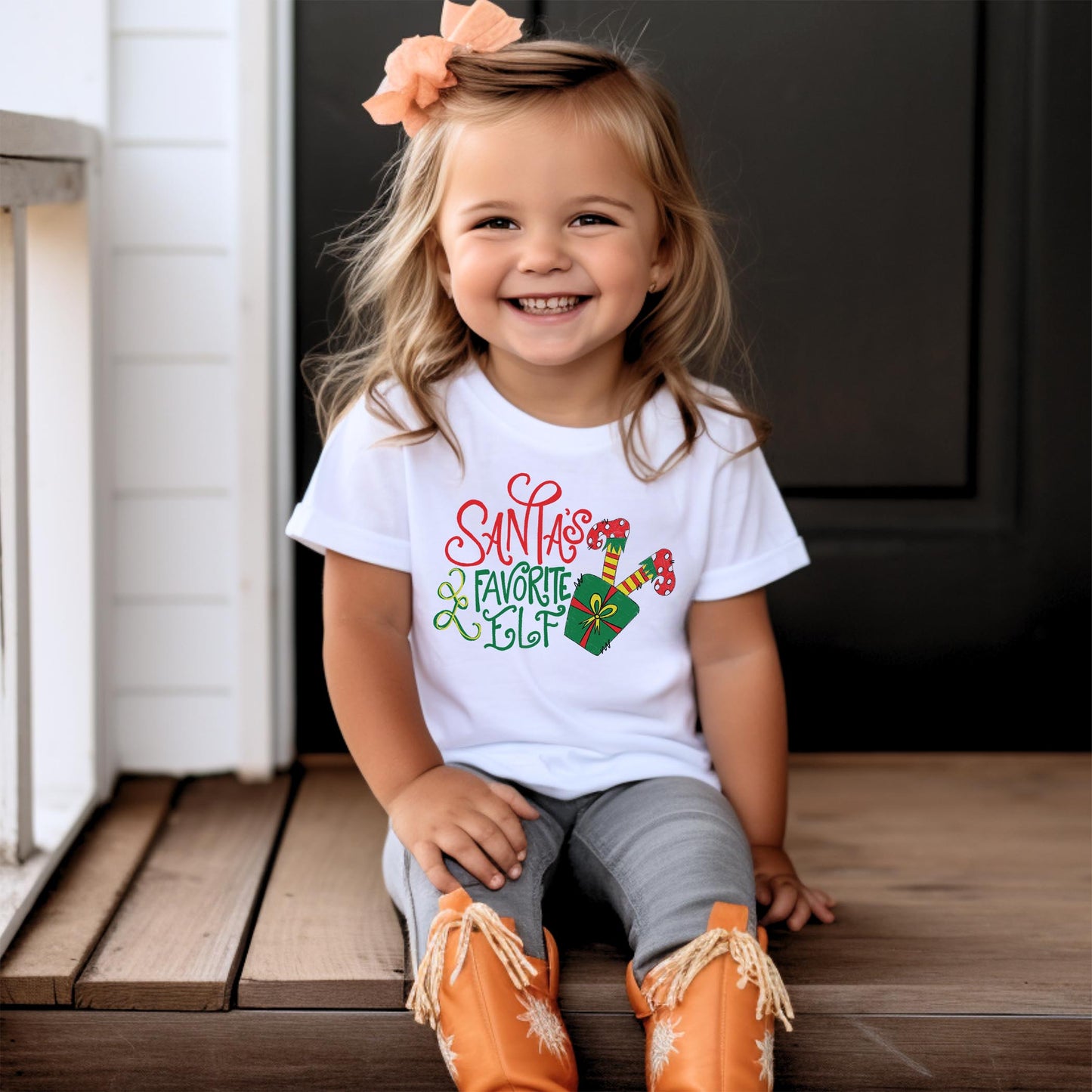 Bella Canvas Youth T-Shirt White-Santa's Favorite Elf