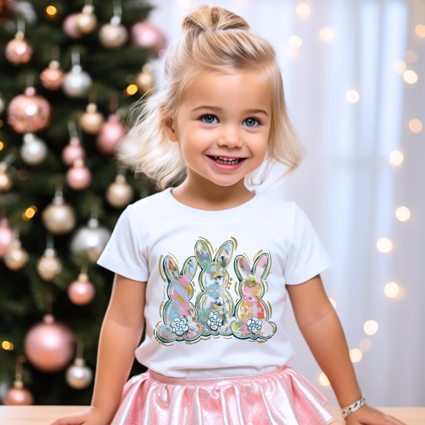 Youth T-Shirt White-Painted Bunny Trio
