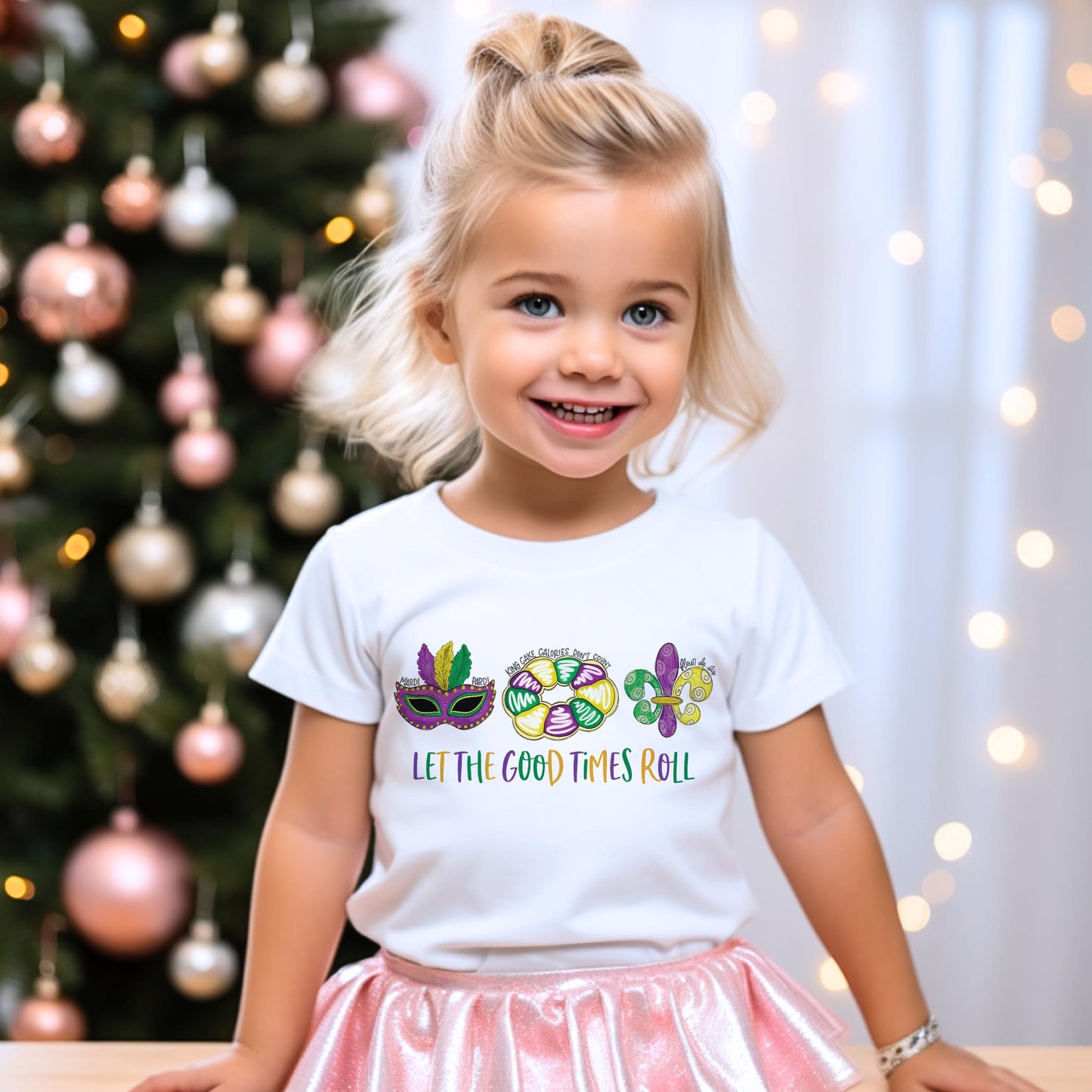 Bella Canvas Youth T-Shirt White-Mardi Gras Let The Good Times Roll