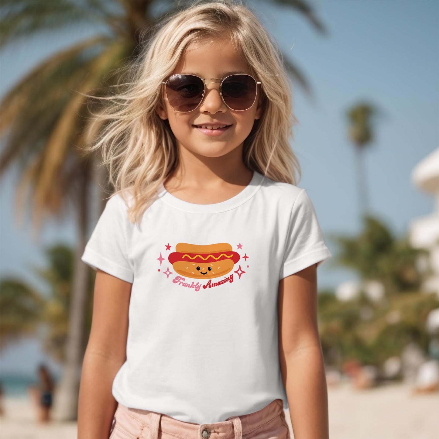 Bella Canvas Youth T-Shirt White-Hot Dogs Frankly Amazing -2