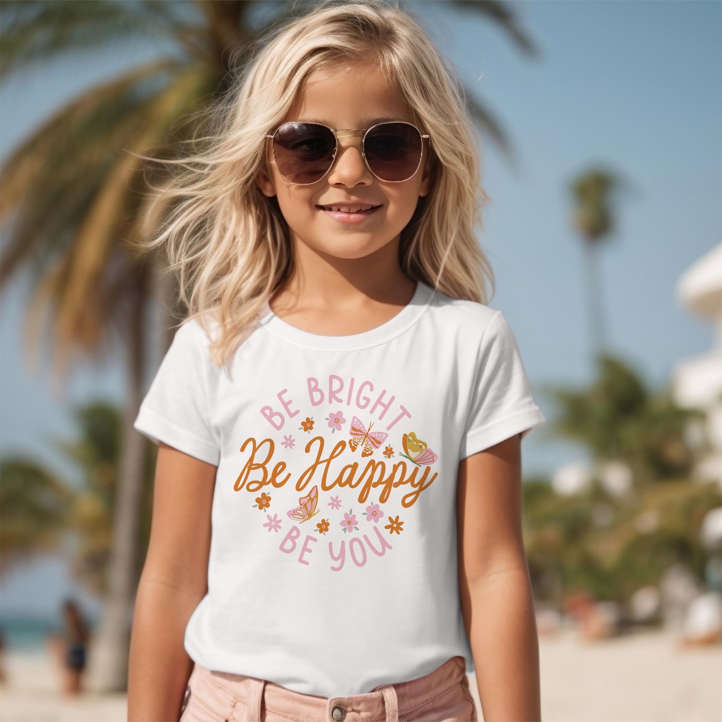 Bella Canvas Youth T-Shirt White-Spring Be Bright Be Happy