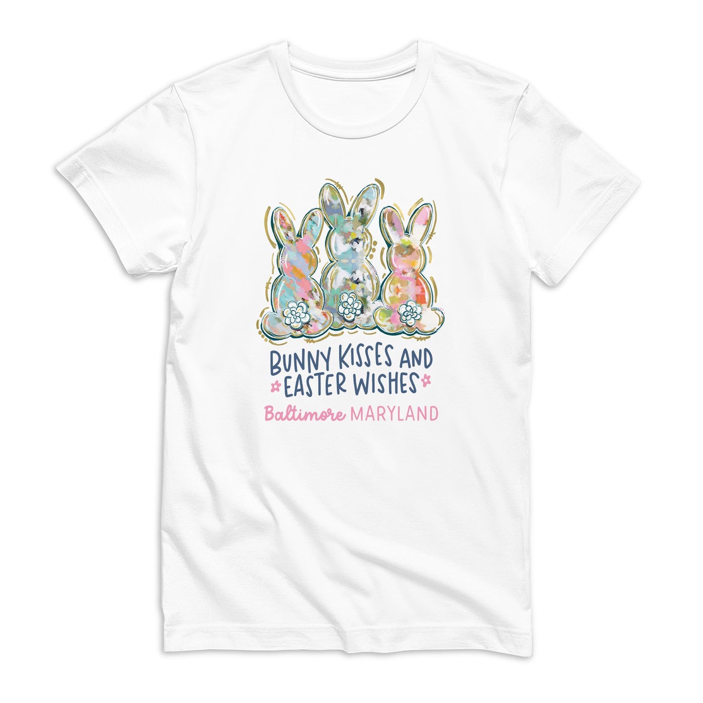 Bella Canvas Youth T-Shirt White-Love+Local Watercolor Easter Bunny Trio -0