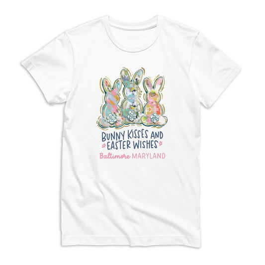 Bella Canvas Youth T-Shirt White-Love+Local Watercolor Easter Bunny Trio -0