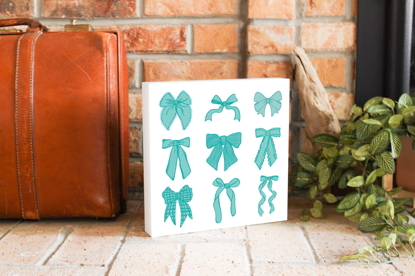 Preppy Bows 10x10 Wood Sign | Blue Preppy Bows