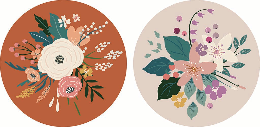 Car Coaster 2-Pack Kalia Lane-Vintage Florals Maroon & Tan -9